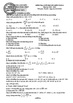 Đề cuối học kì 1 Toán 8 năm 2022 – 2023 trường THCS Ngọc Thụy – Hà Nội