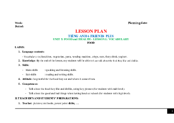 Giáo án Tiếng Anh 6 sách Friends Plus Unit 5