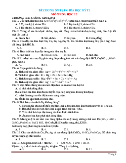 Đề cương ôn tập giữa học kỳ II môn hóa học 12