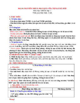 Giáo án GDCD 7 chân trời sáng tạo bài 10: Nguyên nhân hậu quả của tệ nạn xã hội