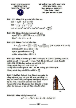 Đề giữa kì 1 Toán 9 năm 2022 – 2023 trường THCS Nguyễn Công Trứ – Hà Nội