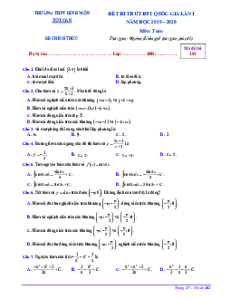 Đề thi thử Toán THPT Quốc gia 2020 lần 1 trường THPT Kinh Môn – Hải Dương