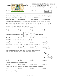 Đề khảo sát Toán 12 đầu năm học 2019 – 2020 trường Thuận Thành 1 – Bắc Ninh