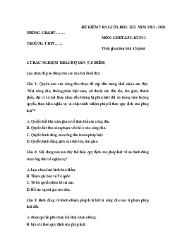Đề thi giữa học kì 2 môn Giáo dục kinh tế và Pháp luật 11 sách Chân trời sáng tạo