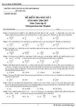 Đề thi HK1 Toán 12 năm học 2016 – 2017 trường chuyên Hà Nội – Amsterdam