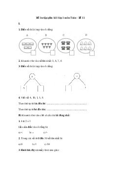 Đề ôn tập giữa học kì 1 môn Toán lớp 1 - Đề 11