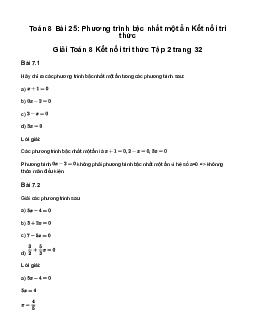 Giải Toán 8 Bài 25: Phương trình bậc nhất một ẩn | Kết nối tri thức