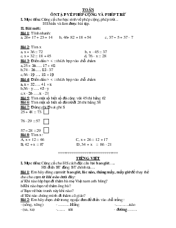 Bộ đề ôn hè Toán Tiếng Việt lớp 2