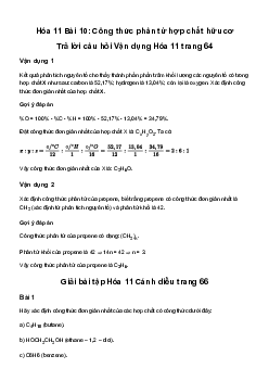 Bài 10: Công thức phân tử hợp chất hữu cơ | Giải Hoá 11 Cánh diều