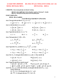 Đề cương học kỳ 2 Toán 12 năm 2020 – 2021 trường THPT Hai Bà Trưng – TT Huế