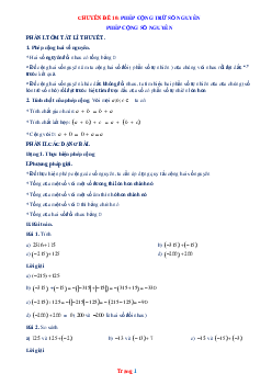 Toán 6 Chuyên đề: Phép cộng và trừ số nguyên