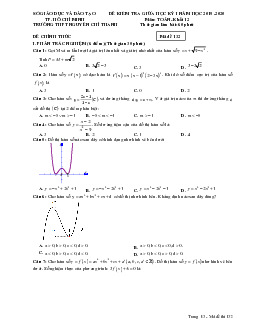 Đề kiểm tra giữa HK1 Toán 12 năm 2019 – 2020 trường Nguyễn Chí Thanh – TP HCM