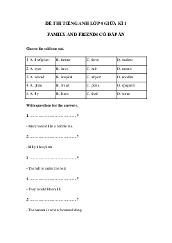 Đề thi tiếng Anh lớp 4 giữa học kì 1 Family and Friends số 1
