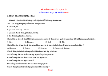 Đề thi học kỳ 1 môn KHTN lớp 7 Cánh diều (có đáp án và ma trận)