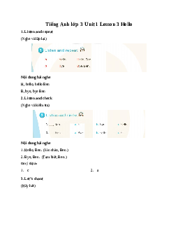 Tiếng Anh lớp 3 Global Success Unit 1 Lesson 3 Hello