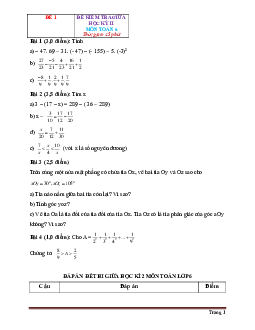 Bộ đề kiểm tra giữa học kỳ 2 môn Toán 6 năm học 2020-2021 (có đáp án)