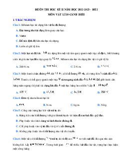 Đề thi học kì 2 lớp 10 môn Vật lí Cánh diều năm 2023 - Đề 2