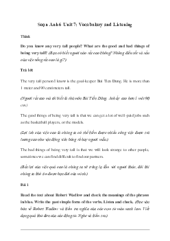 Giải Tiếng Anh 6 Unit 7: Vocabulary and Listening - Friends Plus