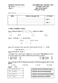 Đề thi học kì 2 môn Toán lớp 5 trường Tiểu học Ngọc Sơn, Hải Phòng năm 2017 - 2018