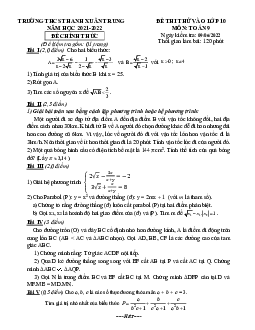 Đề thi thử vào lớp 10 môn Toán năm 2022 trường THCS Thanh Xuân Trung – Hà Nội