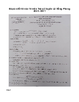Đề thi vào 10 môn Toán năm 2023 - 2024 THPT Chuyên Lê Hồng Phong, Nam Định