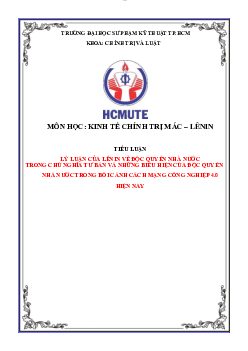 Tiểu luận môn Kinh tế chính trị Mác - Lenin đề tài "Lý luận về độc quyền nhà nước và biểu hiện trong bối cảnh cách mạng công nghiệp 4.0 hiện nay"