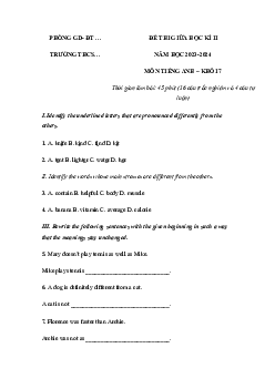 Đề thi giữa học kì 2 môn Tiếng Anh 7 năm 2023 - 2024 sách Chân trời sáng tạo - Đề 1