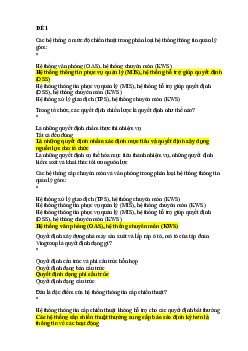 Đề thi môn Hệ thống thông tin quản lý | Đại học Kinh tế Quốc dân