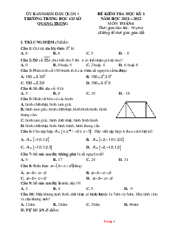 Đề thi HK1 môn Toán lớp 6 THCS Quang Trung 2021-2022