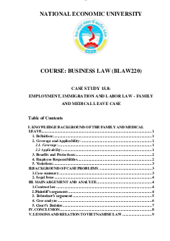 Bài báo cáo môn học Luật kinh tế đề tài: Case study 15.8: employment, immigration and labor law - family and medical leave case