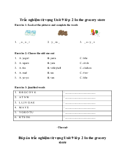 Trắc nghiệm từ vựng Unit 9 In the grocery store Tiếng Anh 2 Global Success