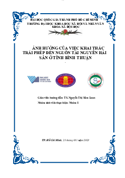 ẢNH HƯỞNG CỦA KHAI THÁC HẢI SẢN TRÁI PHÉP ĐẾN NGUỒN TÀI Nguyên HẢI SẢN | Môi trường và phát triển | Đại học Khoa học Xã hội và Nhân văn, Đại học Quốc gia Thành phố HCM
