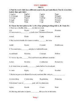 Đề kiểm tra Tiếng Anh 7 Global Success Unit 1 Hobbies (có đáp án)