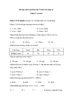 Bài tập cuối tuần Toán lớp 3 Chân trời sáng tạo - Tuần 27