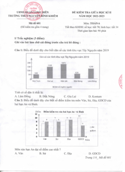 Đề giữa học kỳ 2 Toán 6 năm 2022 – 2023 trường THCS Nguyễn Bỉnh Khiêm – Hà Nội