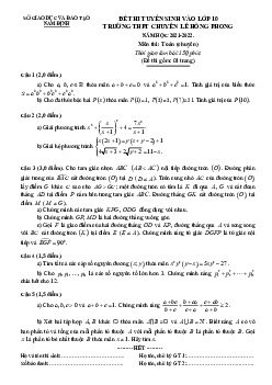 Đề thi vào 10 môn Toán (chuyên) năm 2021 – 2022 trường chuyên Lê Hồng Phong – Nam Định
