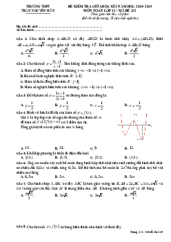 Đề kiểm tra giữa HK1 Toán 12 năm 2018 – 2019 trường THPT Trần Nguyên Hãn – Vũng Tàu