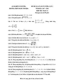 Đề khảo sát chất lượng lần 1 năm học 2017 – 2018 môn Toán 11 trường THPT Đoàn Thượng – Hải Dương