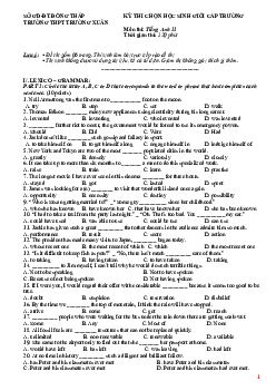 Đề Thi Chọn Học Sinh Giỏi Cấp Trường Trường Thpt Trường Xuân Môn Thi Tiếng Anh 11 (có đáp án)