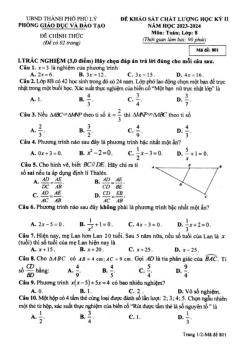 Đề thi học kỳ 2 Toán 8 năm 2023 – 2024 phòng GD&ĐT Phủ Lý – Hà Nam