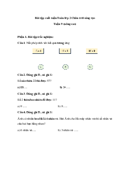 Đề kiểm tra cuối tuần Toán lớp 2 Chân trời - Tuần 9 (nâng cao)