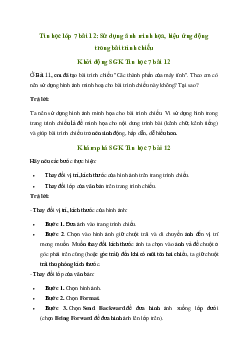 Giải Tin học 7 Bài 12: Sử dụng ảnh minh họa, hiệu ứng động trong bài trình chiếu | Chân trời sáng tạo