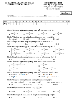 Đề kiểm tra 1 tiết Đại số và Giải tích 11 chương 1 năm 2018 – 2019 trường THPT Đô Lương 4 – Nghệ An