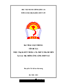 Tiểu luận về Thực trạng hút thuốc của trẻ vị thành niên hiện nay
