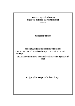 Mối quan hệ giữa ô nhiễm tiếng ồn trong nhà trường với mức độ căng thẳng nghề nghiệp của giáo viên | Đại học Sư Phạm Hà Nội