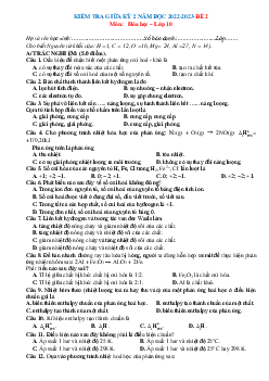 Đề 2: thi giữa HKII Hóa 10 chân trời sáng tạo (có đáp án)