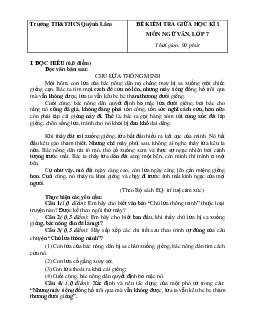 Đề kiểm tra giữa học kì 1 Văn 7 THCS Quỳnh Lâm (có đáp án)