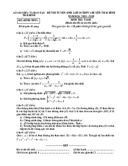 Đề tuyển sinh lớp 10 chuyên năm 2018 – 2019 môn Toán sở GD và ĐT Thái Bình (đề chung)