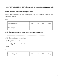 Vở bài tập Toán lớp 4 Bài 72: Ôn tập một số yếu tố thống kê và xác suất   Kết nối tri thức