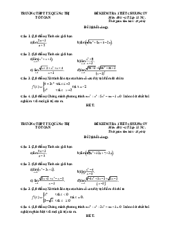 Đề kiểm tra Đại số và Giải tích 11 chương 4 năm 2018 – 2019 trường Thị xã Quảng Trị